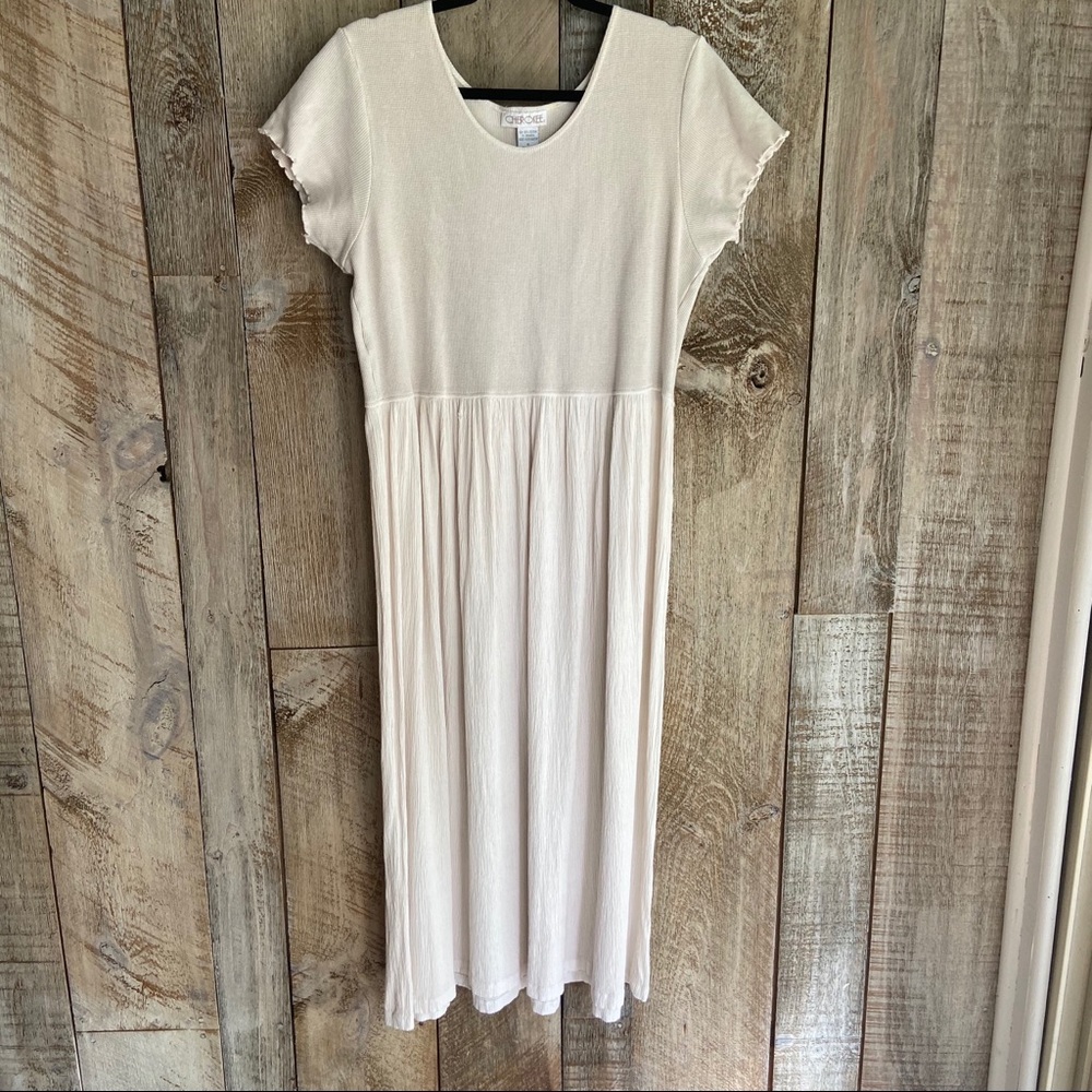 Waffle Knit Crinkle Cottagecore Maxi Dress XL